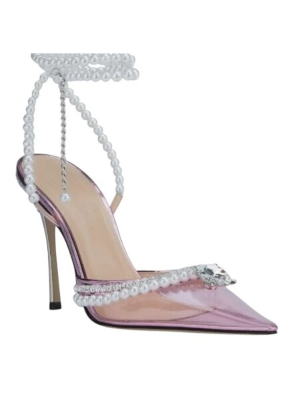 Mach & Mach Crystal Slingback Pumps EU 36.5 US 6.5 Pink Mesh Rhinestone Heels